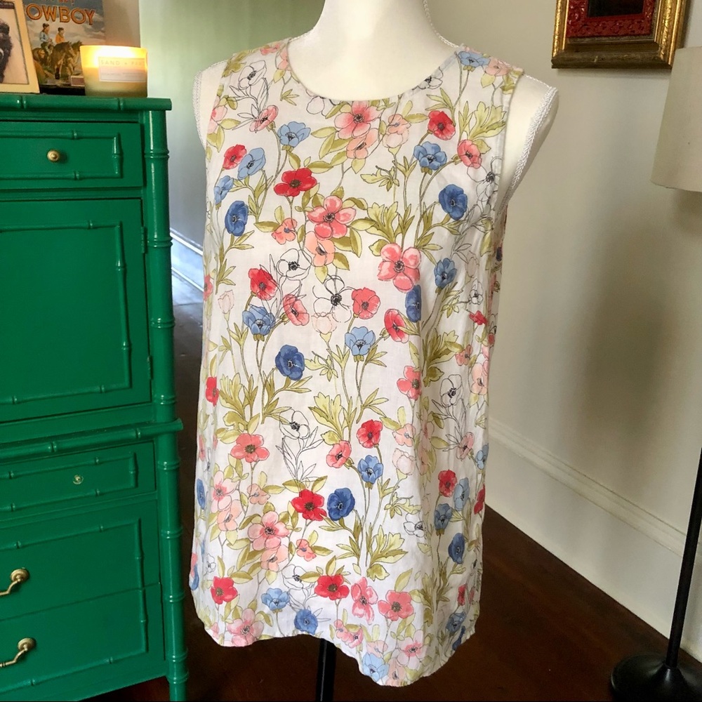 J Jill Floral 100% Linen Tank Small